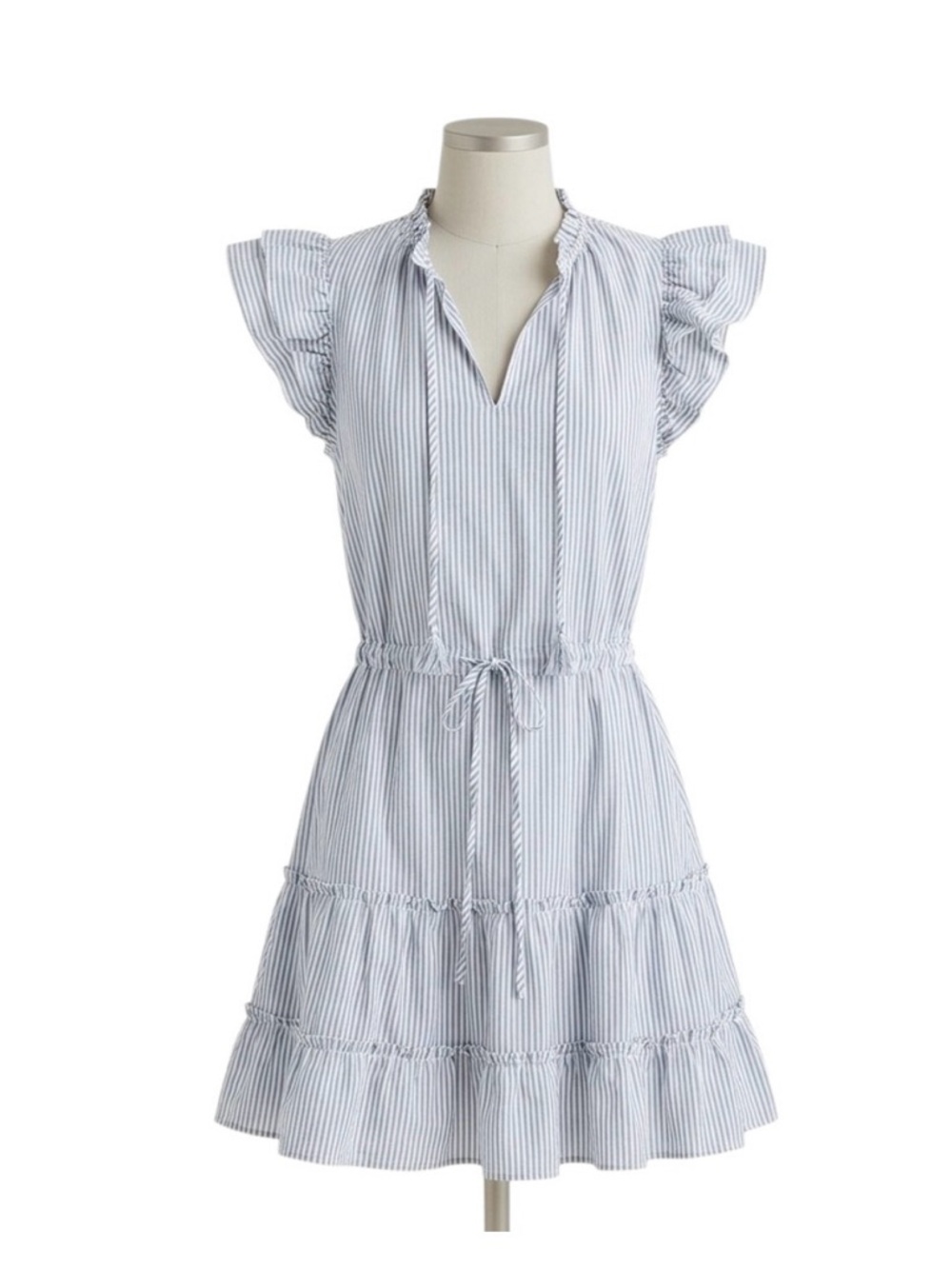 Vineyard Vines Blue and White Stripe Ruffle Sleeve Tie-Waist Dress